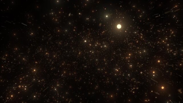 4K Golden Star Field Abstract Background. Cosmic Dust, Glowing Particles, Space Galaxy Motion Graphics, Luxury Ambient Animation, 60 FPS, 2160p