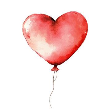 Heart Balloon, lively watercolor vector drawing with intricate brush, isolated on a white background.