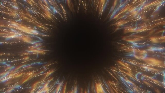4K Golden Particle Tunnel Abstract Background. Gold Sparkles, Warp Speed Light Rays, Glowing Energy Flow, Luxury Motion Graphics Overlay, Sci-Fi Intro Animation, 60 FPS, 2160p