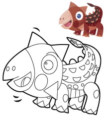 cartoon scene with dinosaur animal dino prehistoric isolated coloring page sketch drawing  illustration for kids © honeyflavour