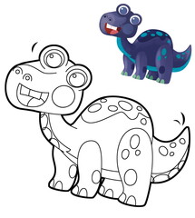 cartoon scene with dinosaur animal dino prehistoric isolated coloring page sketch drawing  illustration for kids © honeyflavour
