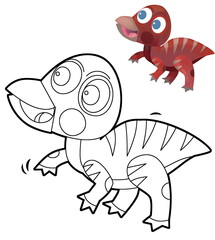 cartoon scene with dinosaur animal dino prehistoric isolated coloring page sketch drawing  illustration for kids © honeyflavour