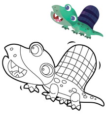 cartoon scene with dinosaur animal dino prehistoric isolated coloring page sketch drawing  illustration for kids © honeyflavour