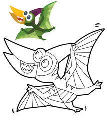 cartoon scene with dinosaur animal dino prehistoric isolated coloring page sketch drawing  illustration for kids © honeyflavour