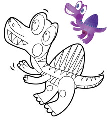 cartoon scene with dinosaur animal dino prehistoric isolated coloring page sketch drawing  illustration for kids © honeyflavour