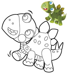 cartoon scene with dinosaur animal dino prehistoric isolated coloring page sketch drawing  illustration for kids © honeyflavour