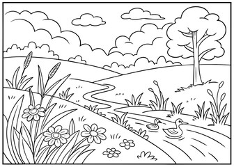 Fototapeta premium coloring page landscape for kids