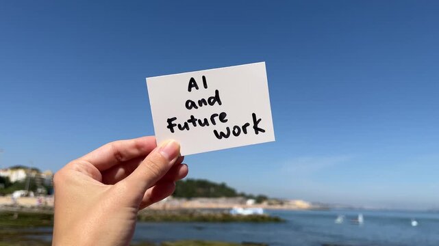 AI and future work- text in hand, artificial intelligence concept about innovations 