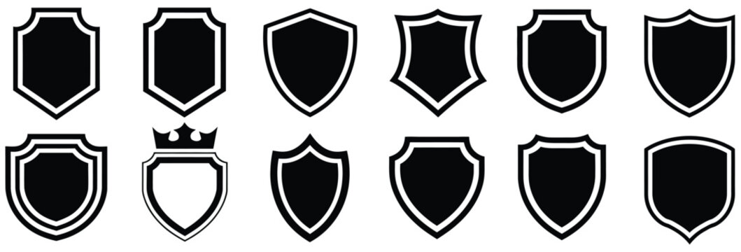 Heraldic shield icon featuring medieval crest symbol for protection, bravery, heritage and royal themes, vector design