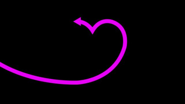 Pink Heart Shape Arrow Line Animation on Black Background