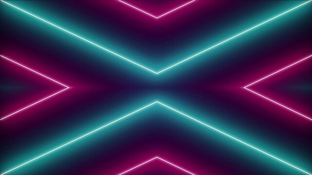 Vibrant Neon X Shape Motion Background with Glowing Pink and Blue Light Lines Symmetrical Design Seamless Loop Animation for Modern Digital Visuals