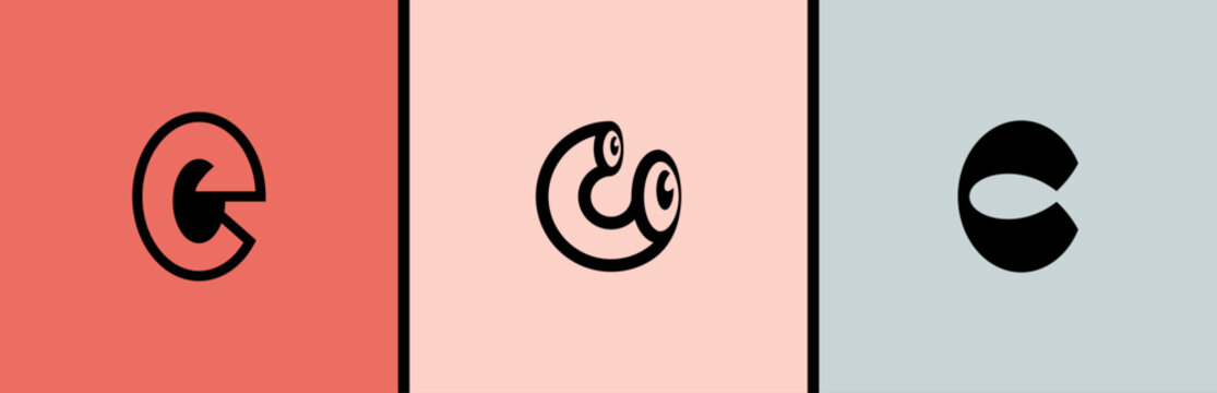 Letter C logo: creative C monogram and lettermark initial. Googly eyes icon in modern alphabet branding style. Vector C letter design for identity and typography.