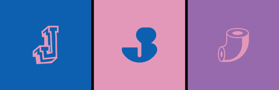 Letter J logo: creative J monogram and lettermark initial. 3d varsity icon in modern alphabet branding style. Vector J letter design for identity and typography.