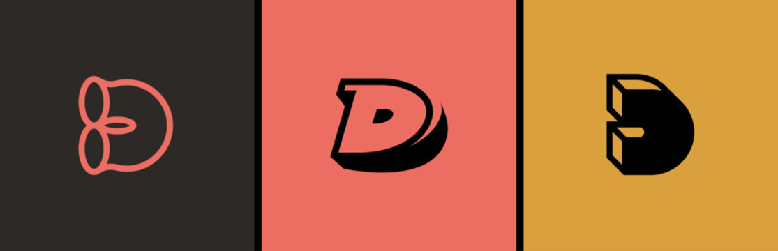 Letter D logo: creative D monogram and lettermark initial. Googly eyes icon in modern alphabet branding style. Vector D letter design for identity and typography.