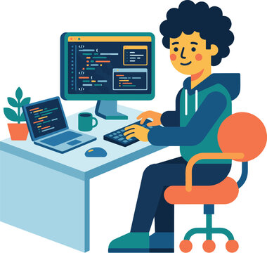 young man working on computer.