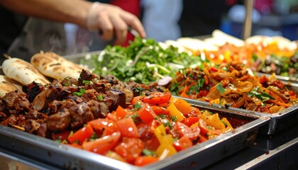 Obraz premium Assorted Mediterranean food dishes in buffet catering service.