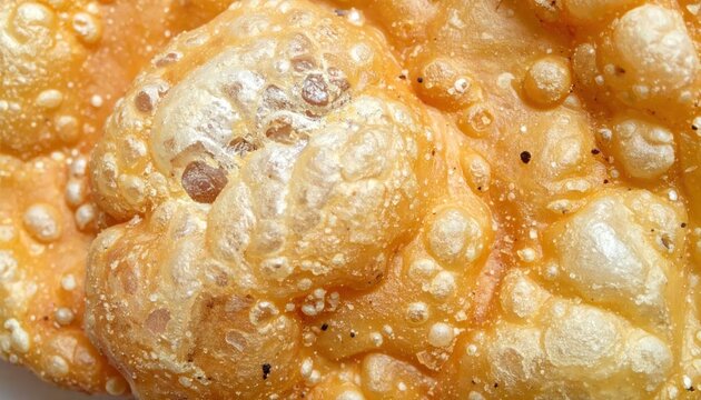 Crispy golden fried pork crackling close up texture