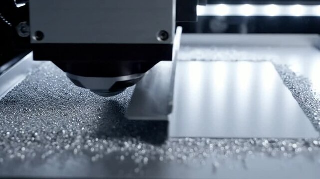 Extreme Close-Up Of Fine Metal Powder Spreading Evenly In A Controlled Manufacturing Environment