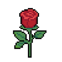 Fototapeta premium Retro 8-bit pixel art style red rose flower vector illustration
