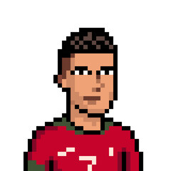 Fototapeta premium Pixel art avatar of a famous soccer player wearing a red and green jersey with number 7