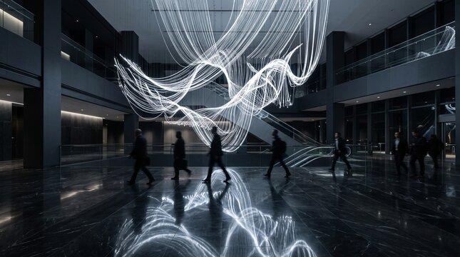 Digital Light Installation in Modern Corporate Atrium