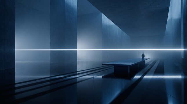 Solitary Figure in Modern Minimalist Architecture