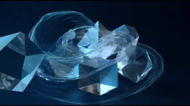 Abstract 3D Art Geometric Shapes and Flowing Liquid