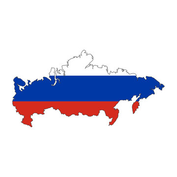 Russia flag map - national flag filling the Russia country silhouette flat, patriotic vector