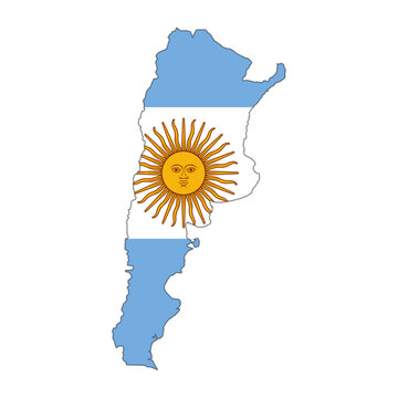 Argentina flag map - national flag filling the Argentina country silhouette flat, patriotic vector