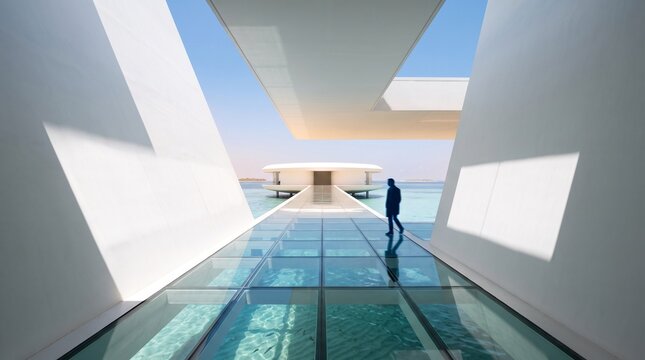 Modern Architecture Waterfront Walkway Glass Floor Ocean View