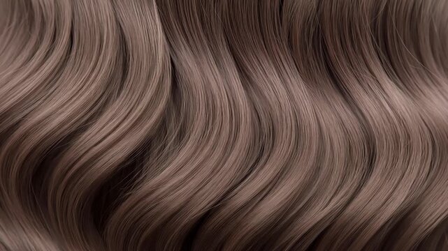 Shiny, healthy brown hair with beautiful waves gently flowing and moving in a seamless loop, highlighting the texture, color, and natural gloss of well maintained, silky hair