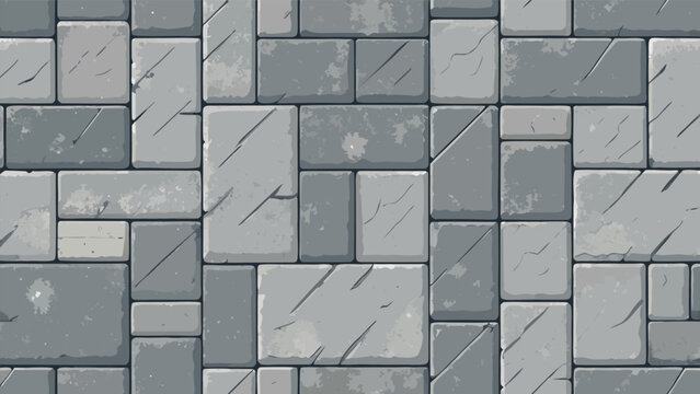 Seamless Gray Concrete Paving Stone Texture with Random Ashlar Pattern for Outdoor Architectural Pavement Background