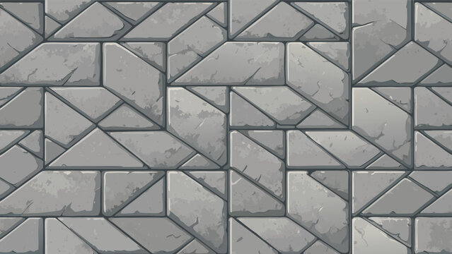 Seamless Gray Concrete Paving Stone Texture with Random Ashlar Pattern for Outdoor Architectural Pavement Background