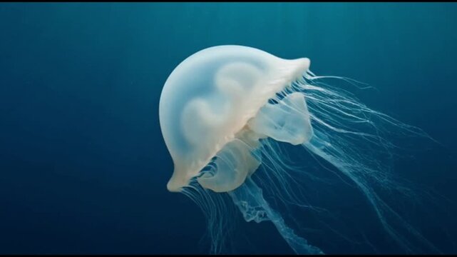 Majestic Jellyfish Floating in Deep Blue Ocean Water, Underwater Marine Life