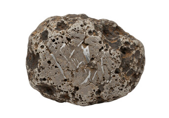 Obraz premium One single rough textured brown stone rock isolated on a plain surface for nature projects