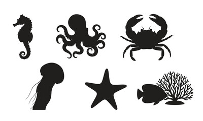 Fototapeta premium Collection of Minimalist Vector Animal, Bird, Fish and Butterfly Illustrations, Editable Flat Wildlife Icon Set Featuring Lion, Tiger, Elephant, Deer, Eagle, Owl, Dolphin, Whale, Tropical Fish, Insect