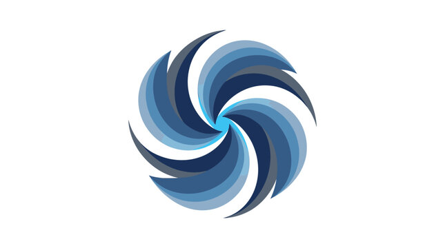 Abstract blue spiral vortex circular swirl logo graphic.