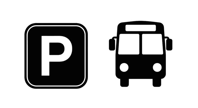 Vector illustration of bus parking sign and bus icon on a transparent background