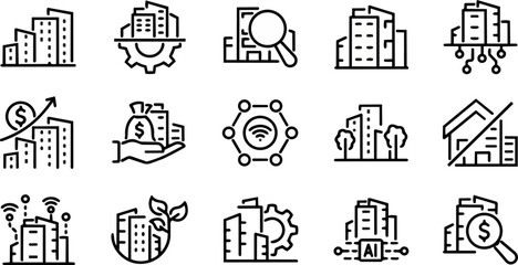 Commercial building and real estate business line icons © Hammad