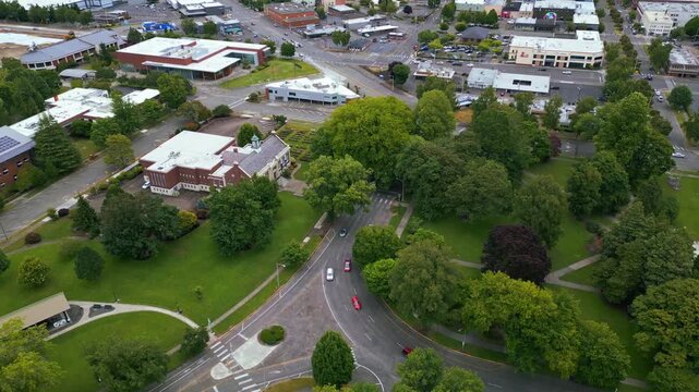 Longview Washington on a clear summer day with lush green park 