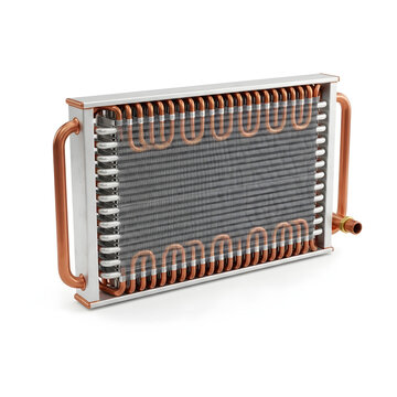 Copper Evaporator Coil for HVAC Systems Isolated on White Background in Professional Studio Shot