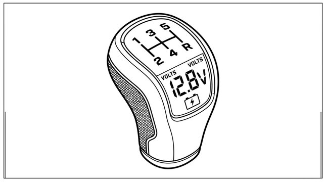 Car manual gear shift knob with integrated digital voltmeter.