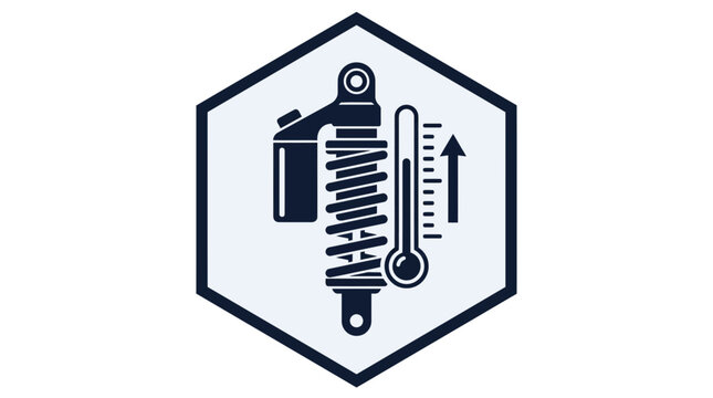 Car suspension shock absorber icon with temperature gauge.