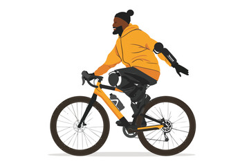 Obraz premium person with prosthetic arm riding bycicle isolated