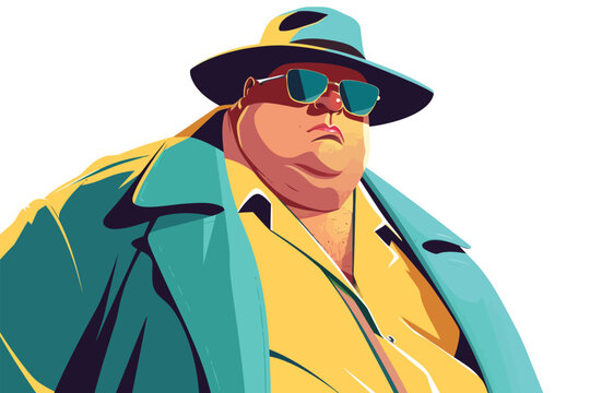 Portrait of a fashionable overweight man Retro futuri isolated vector style