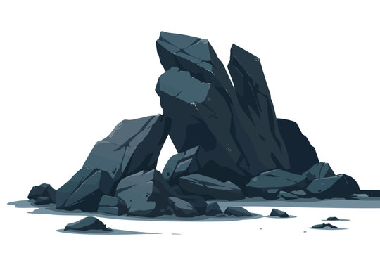 Rocks on black sand beach set isolated
