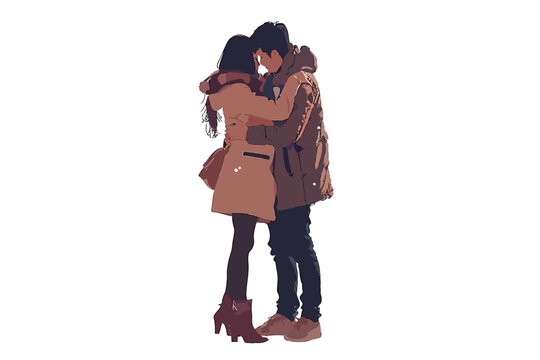 Romantic couple huging isolated illustration