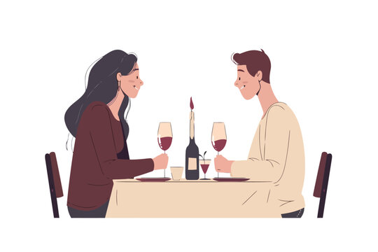Romantic Couple Having Dinner by Candlelight isolated