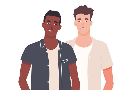 romantic gay men interracial couple stock image isolated vector style
