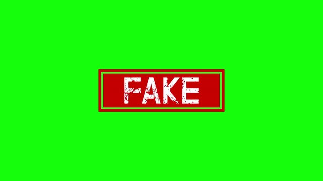 Red distressed fake stamp appears inside a compact rectangular border on a green background.